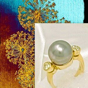 Diamond 0.45 carat BLACK PEARL12mm Ring 14K Yellow Gold